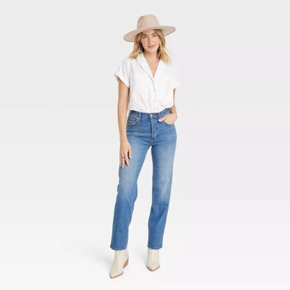 Universal Thread Denim - Universal Thread Vintage Straight Jeans Size 0/25 Slim Fit Stretch Blue 26 x 28